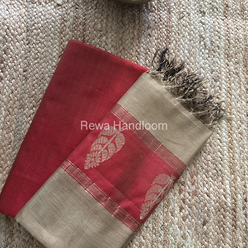 Maheshwari Red-Beige Tissue Butta Dress Material TPT076