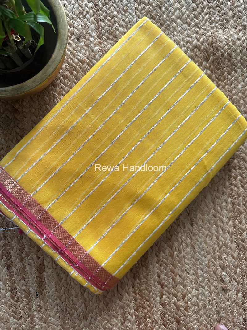 Maheshwari Yellow Gichha Thread Lining Saree GTLS065