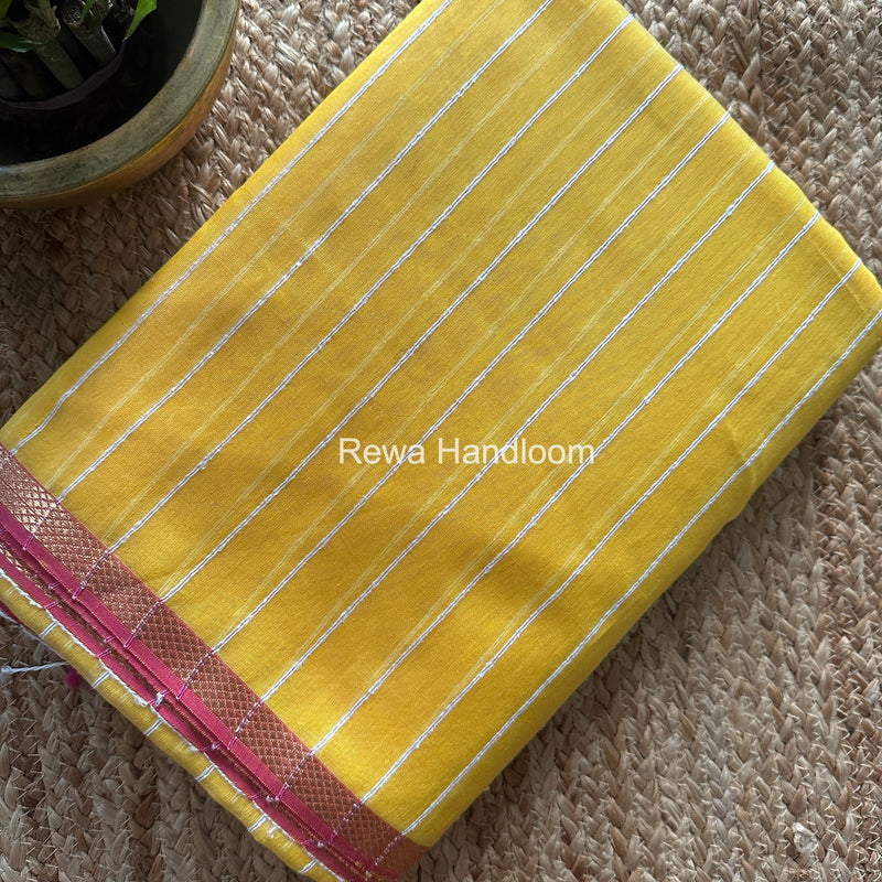 Maheshwari Yellow Gichha Thread Lining Saree GTLS065