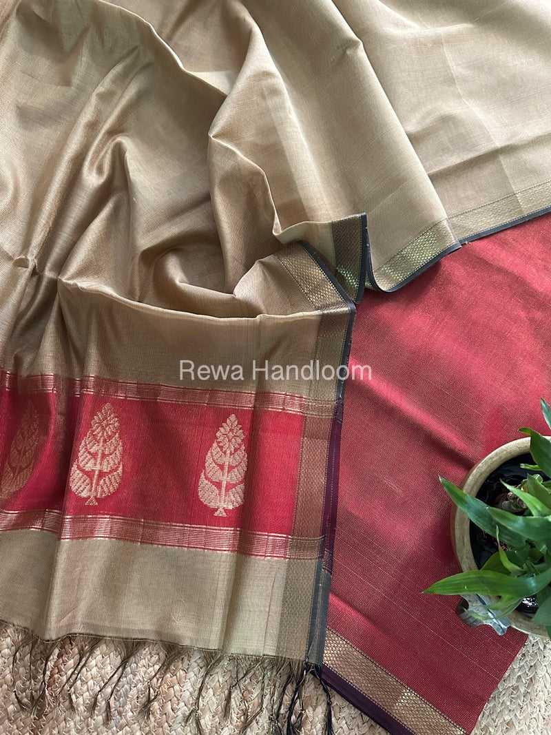 Maheshwari Red-Beige Tissue Butta Dress Material TPT076