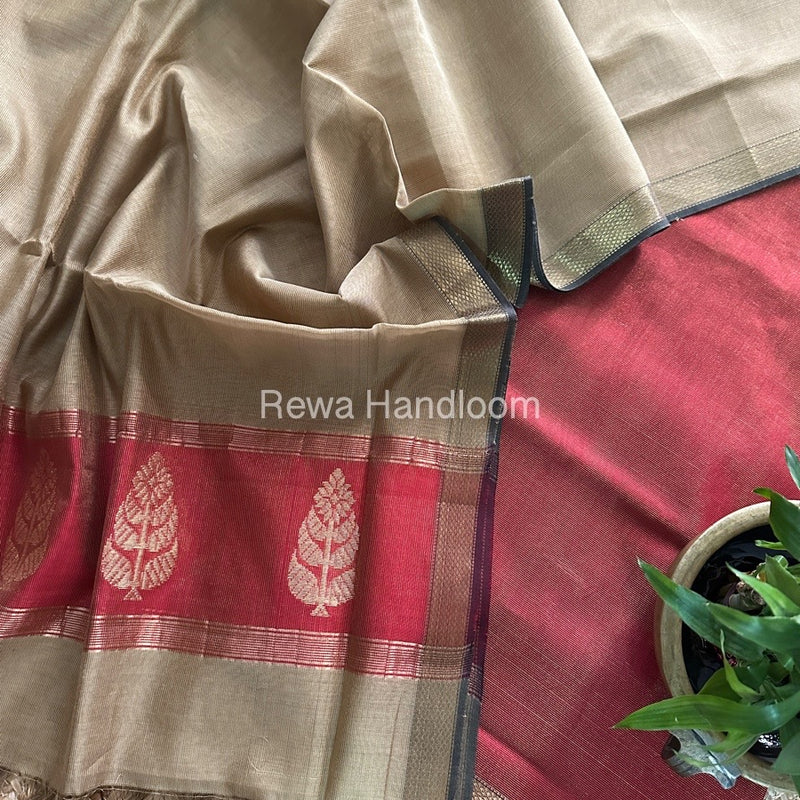 Maheshwari Red-Beige Tissue Butta Dress Material TPT076