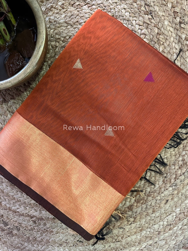 Rust Zari Butti Maheshwari Saree SB066