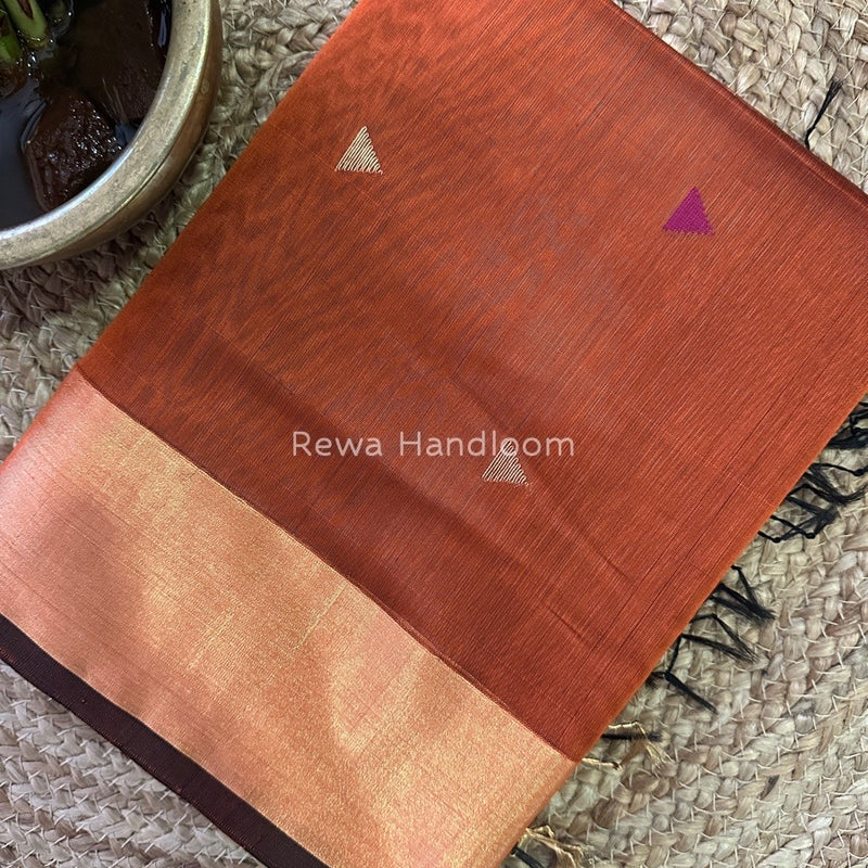 Rust Zari Butti Maheshwari Saree SB066