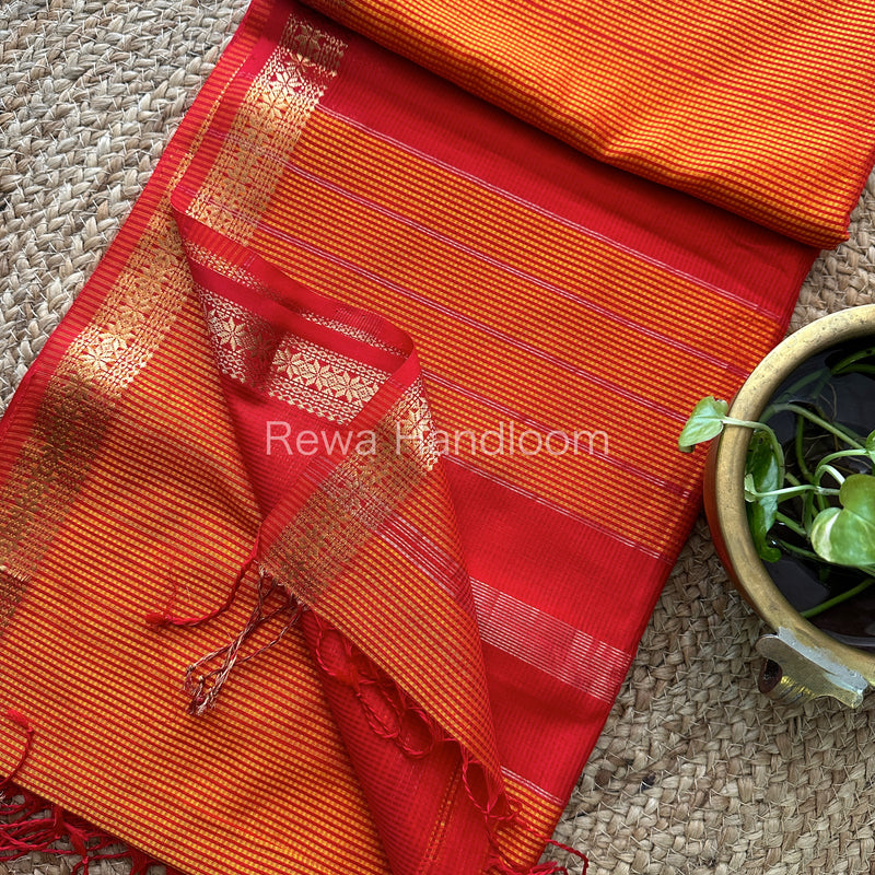 Maheshwari Orange Garbha Reshami Silk Saree GS120