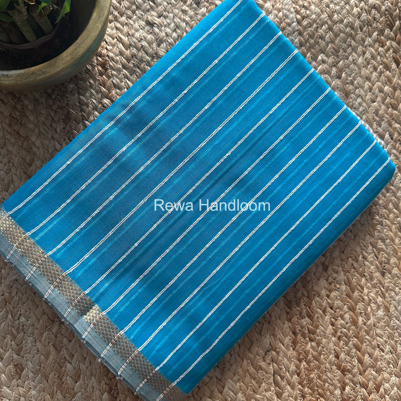 Maheshwari Sky Blue Gichha Thread Lining Saree GTLS058