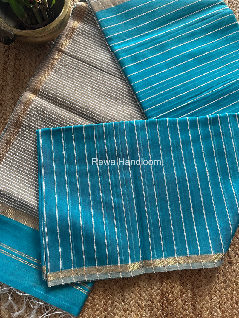 Maheshwari Sky Blue Gichha Thread Lining Saree GTLS058