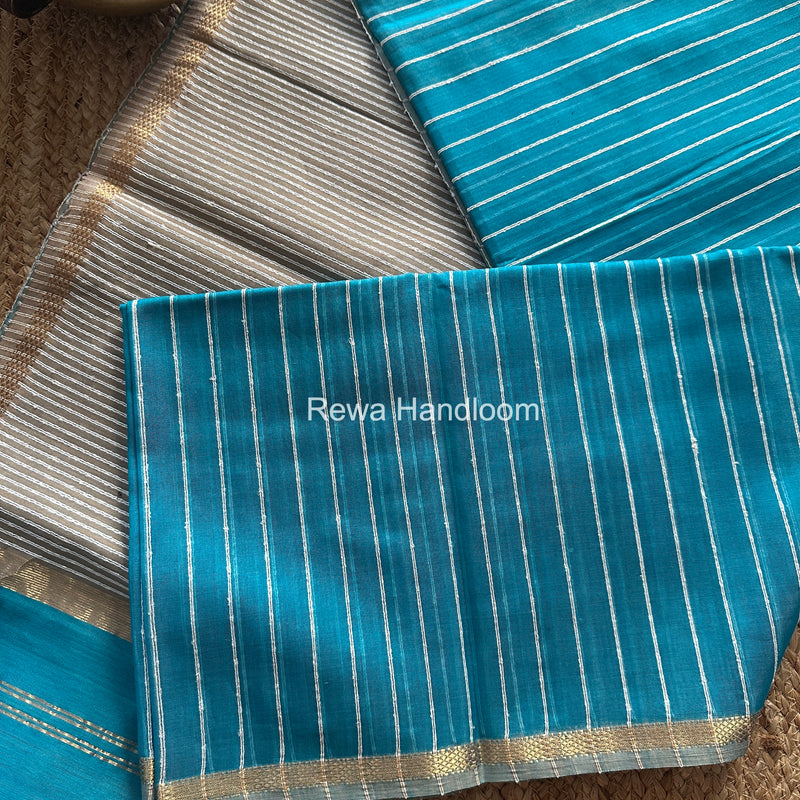 Maheshwari Sky Blue Gichha Thread Lining Saree GTLS058