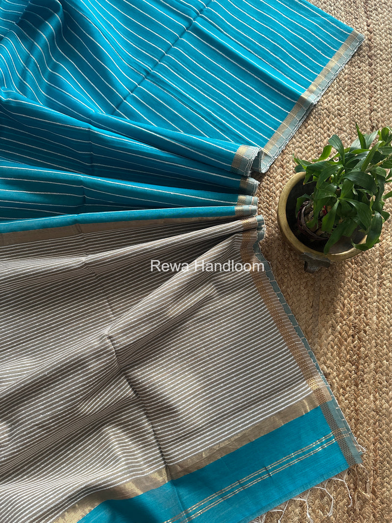 Maheshwari Sky Blue Gichha Thread Lining Saree GTLS058