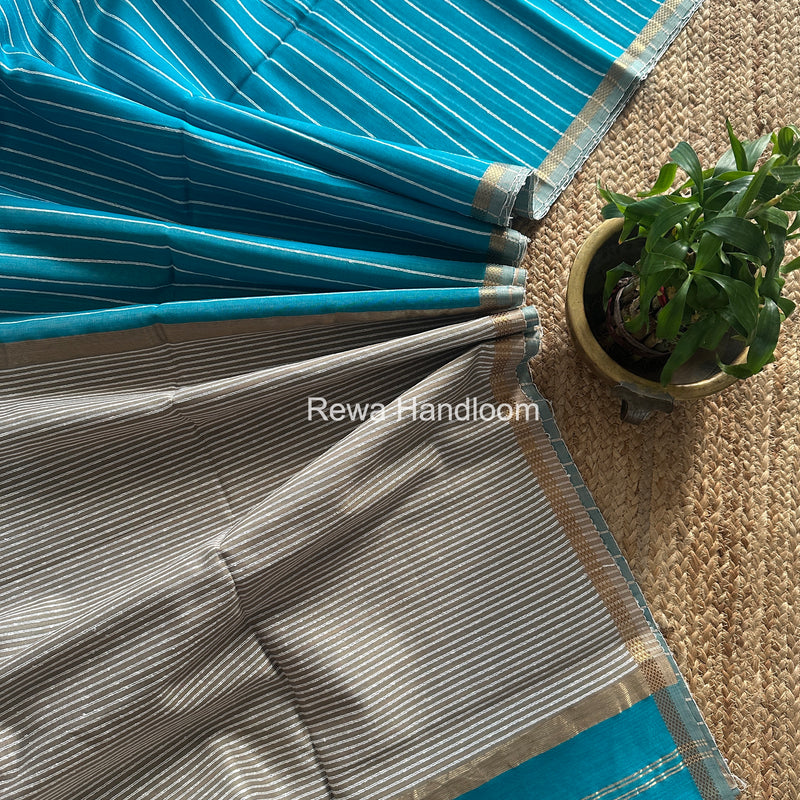 Maheshwari Sky Blue Gichha Thread Lining Saree GTLS058
