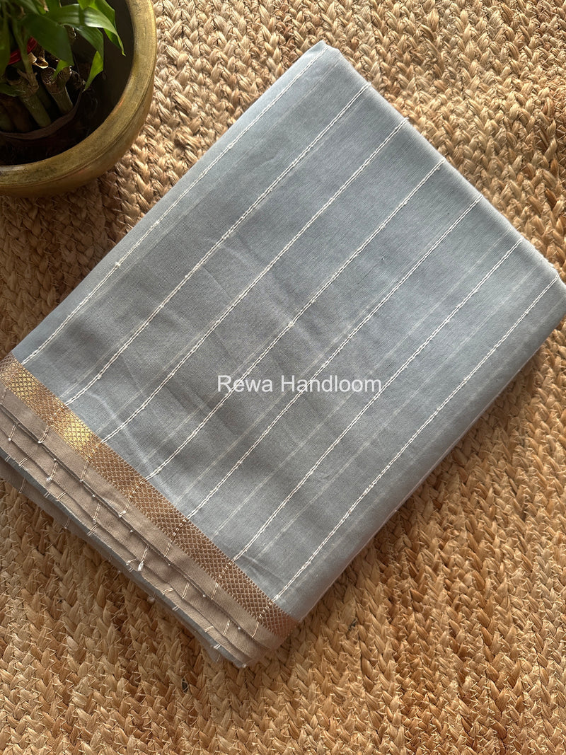 Maheshwari Grey Gichha Thread Lining Saree GTLS059