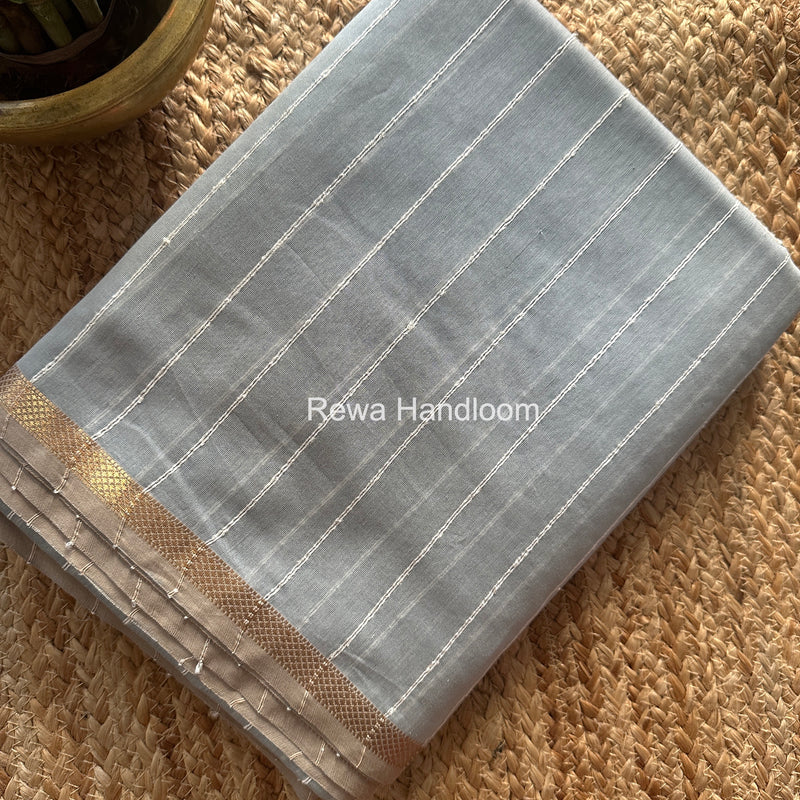 Maheshwari Grey Gichha Thread Lining Saree GTLS059