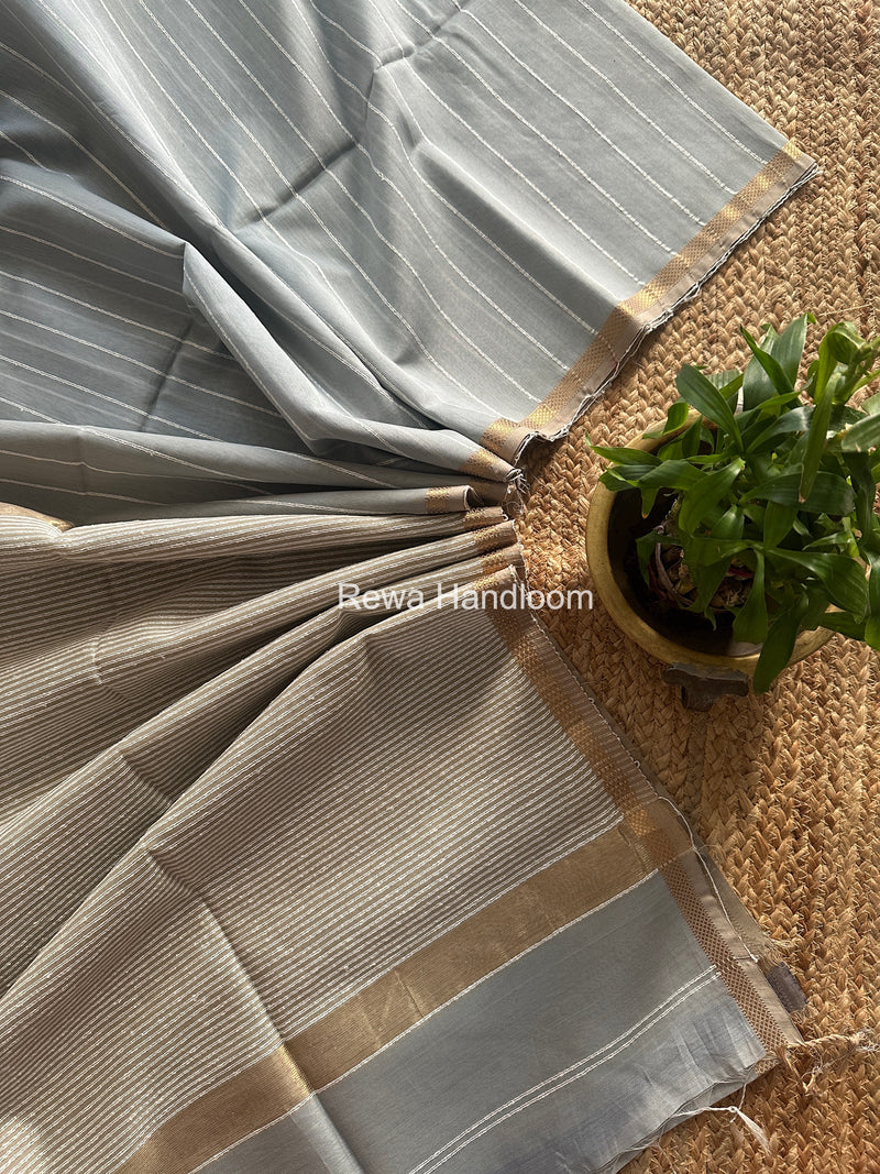 Maheshwari Grey Gichha Thread Lining Saree GTLS059
