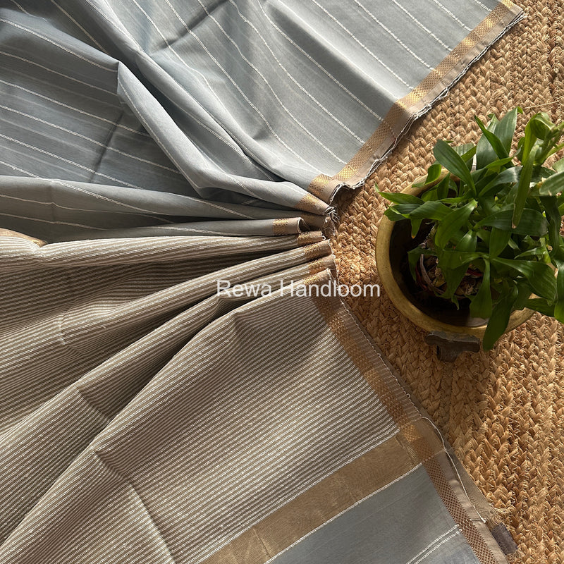 Maheshwari Grey Gichha Thread Lining Saree GTLS059