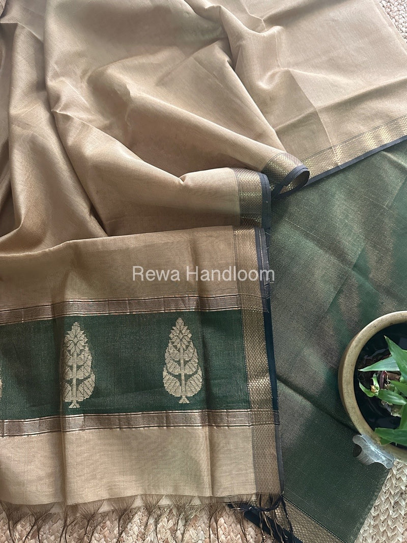 Maheshwari Green-Beige Tissue Butta Dress Material TPT079