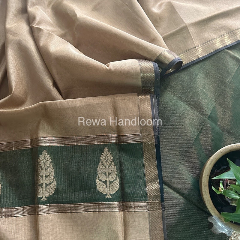 Maheshwari Green-Beige Tissue Butta Dress Material TPT079