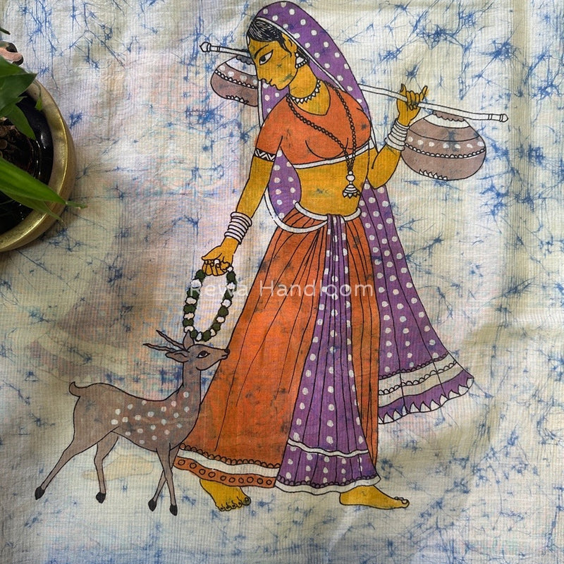 Maheshwari Sky Blue Hand painted Dupatta BT028
