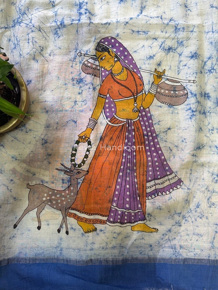 Maheshwari Sky Blue Hand painted Dupatta BT028