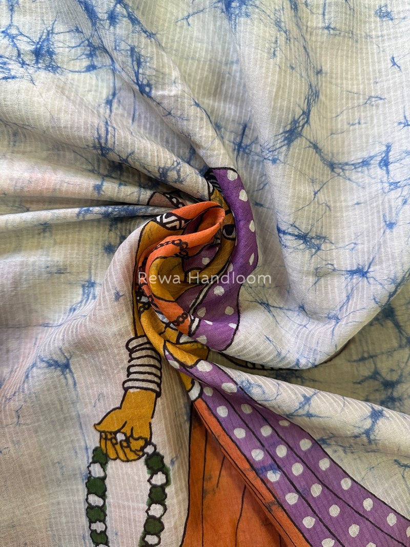 Maheshwari Sky Blue Hand painted Dupatta BT028