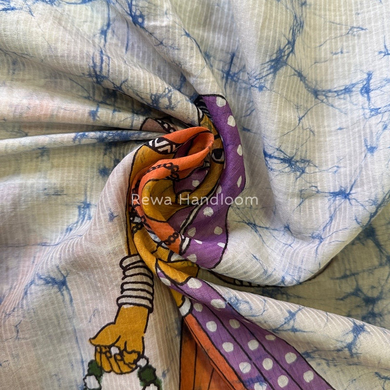 Maheshwari Sky Blue Hand painted Dupatta BT028