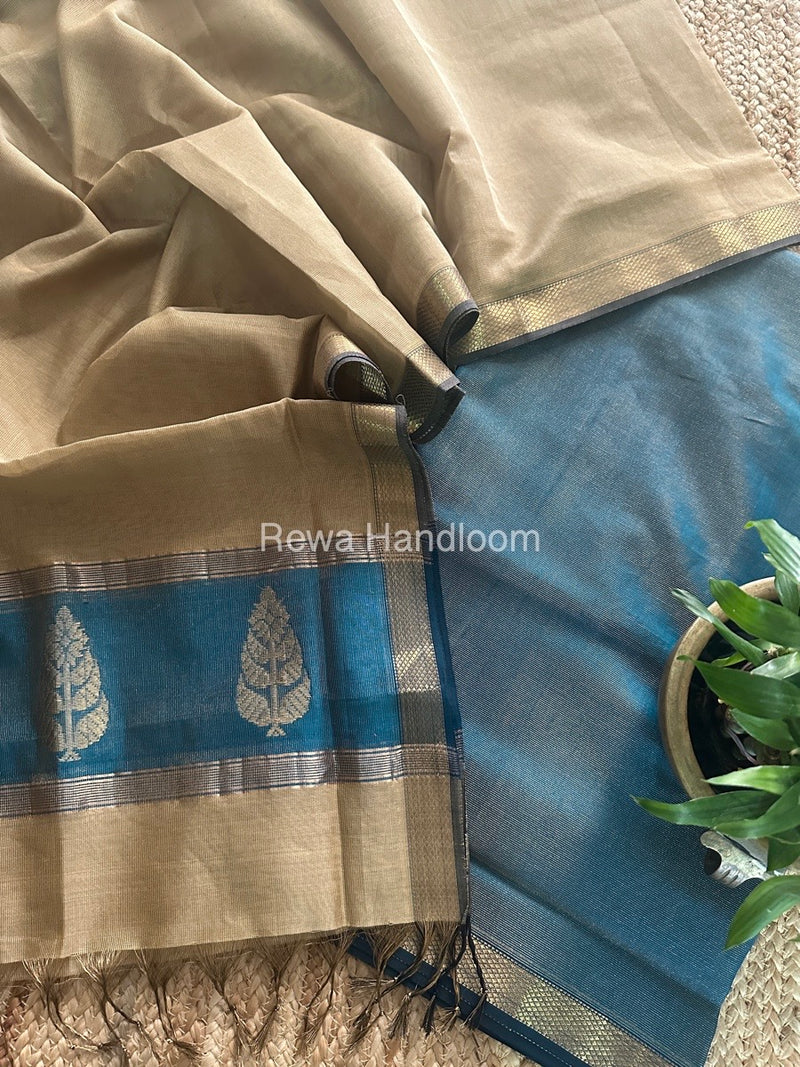 Maheshwari Blue-Beige Tissue Butta Dress Material TPT080