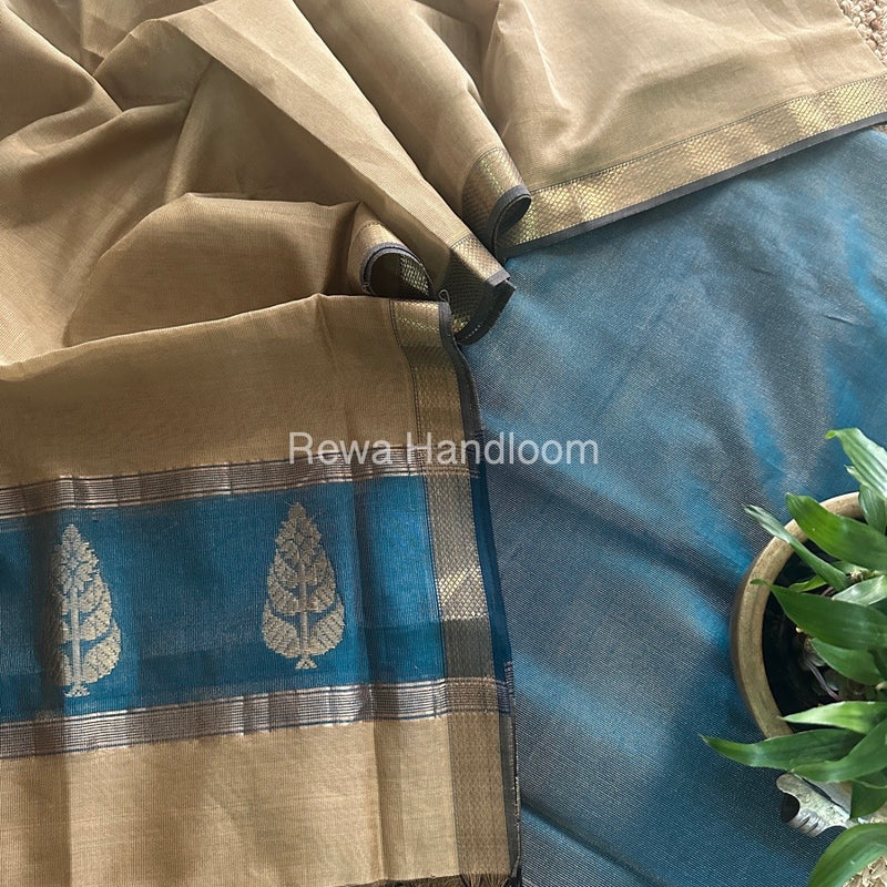 Maheshwari Blue-Beige Tissue Butta Dress Material TPT080