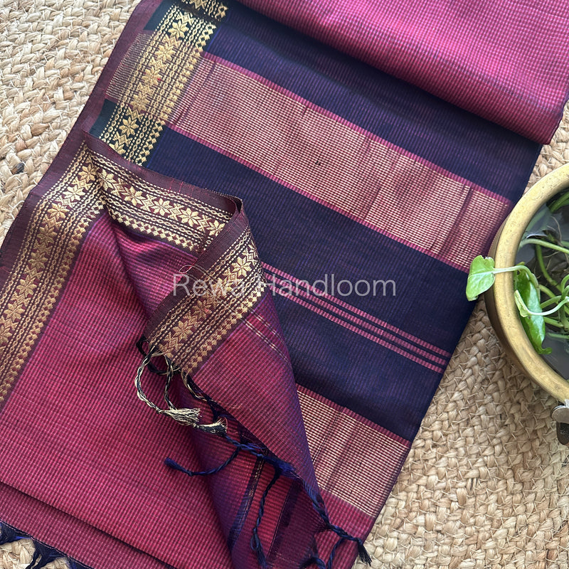 Maheshwari Red-Wine Garbha Reshami Silk Saree GS110