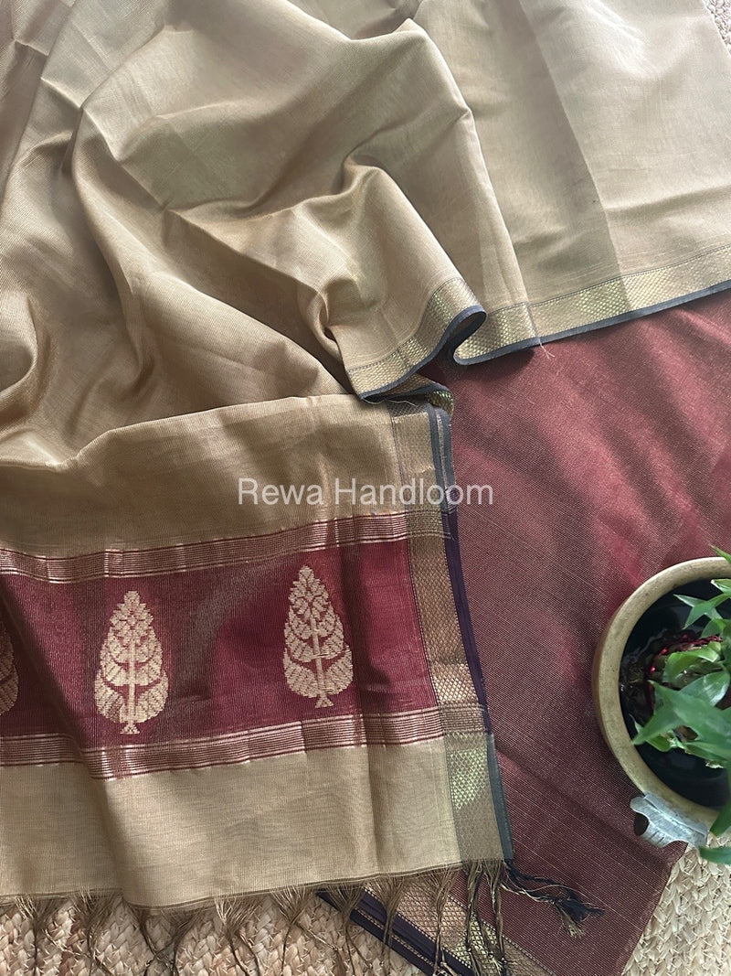 Maheshwari Maroon-Beige Tissue Butta Dress Material TPT081