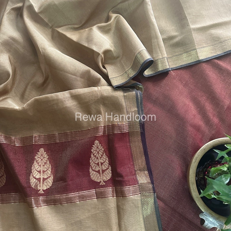 Maheshwari Maroon-Beige Tissue Butta Dress Material TPT081