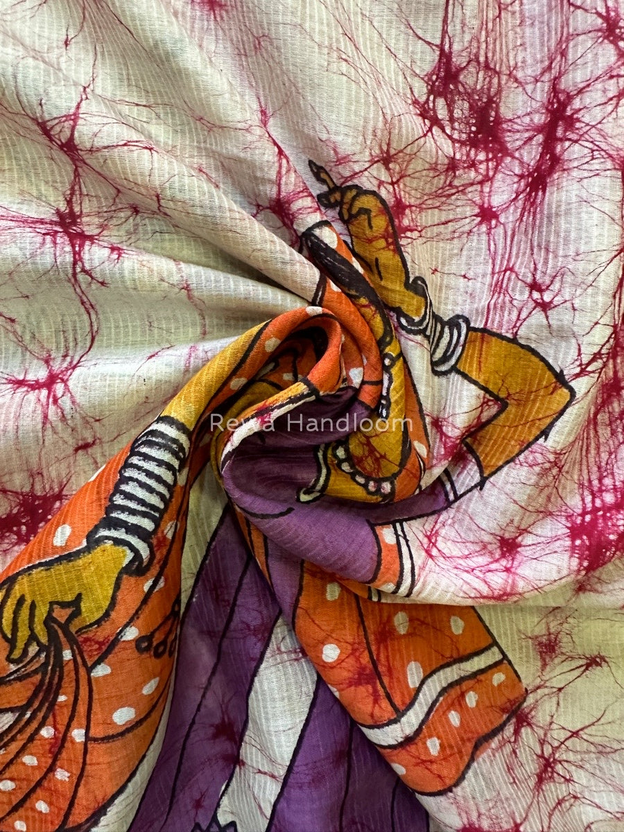 Maheshwari Pink Hand painted Dupatta BT01