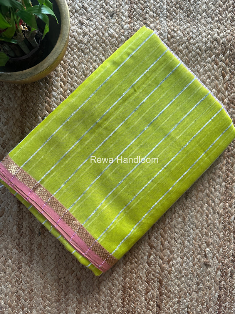 Maheshwari Lemon Yellow Gichha Thread Lining Saree GTLS062