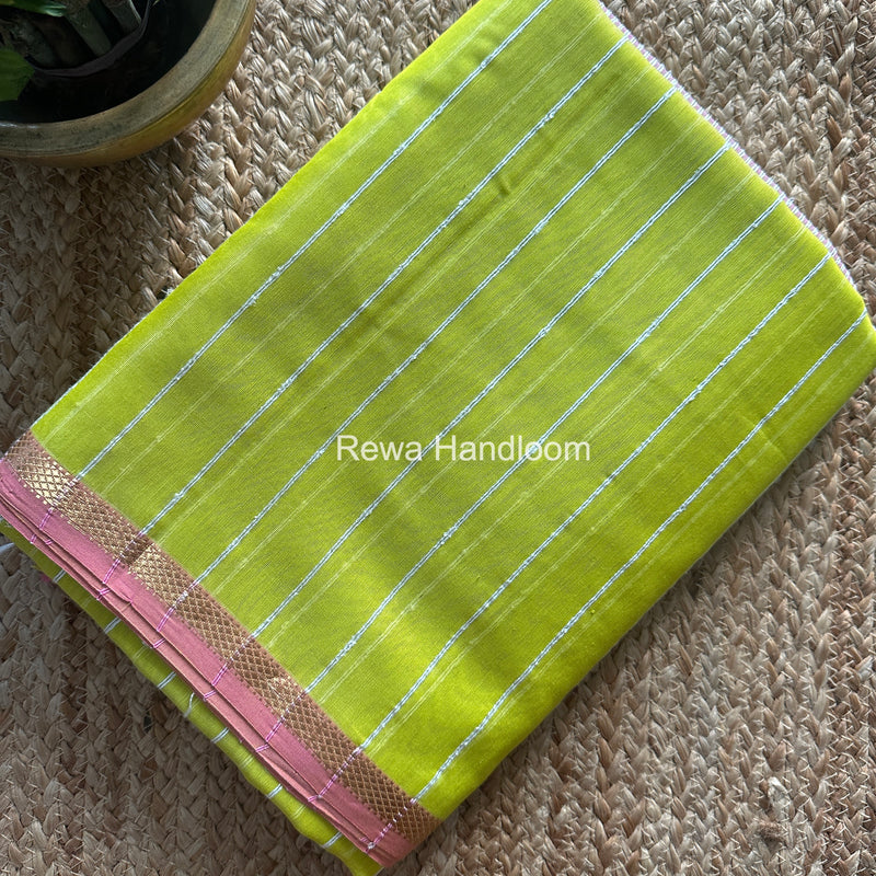 Maheshwari Lemon Yellow Gichha Thread Lining Saree GTLS062