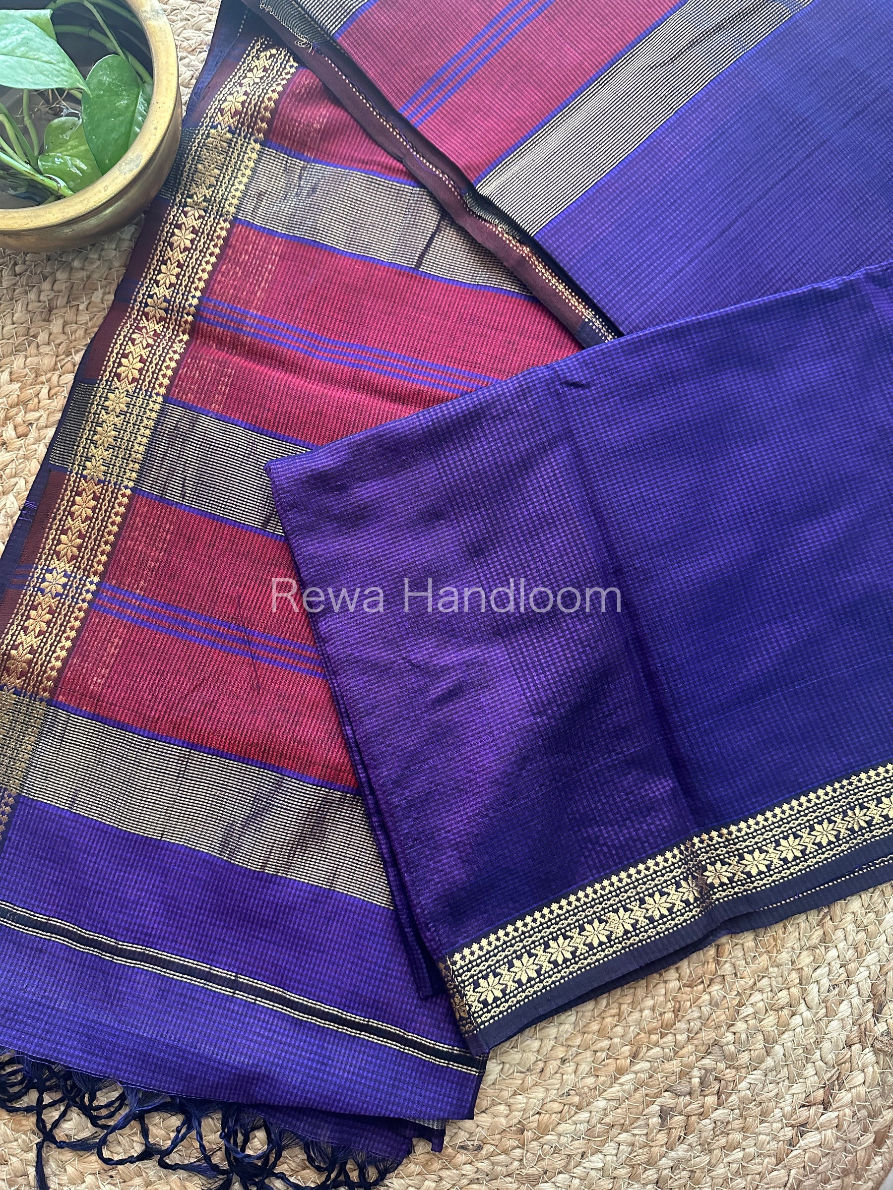 Maheshwari Dark Purple Garbha Reshami Silk Saree GS103