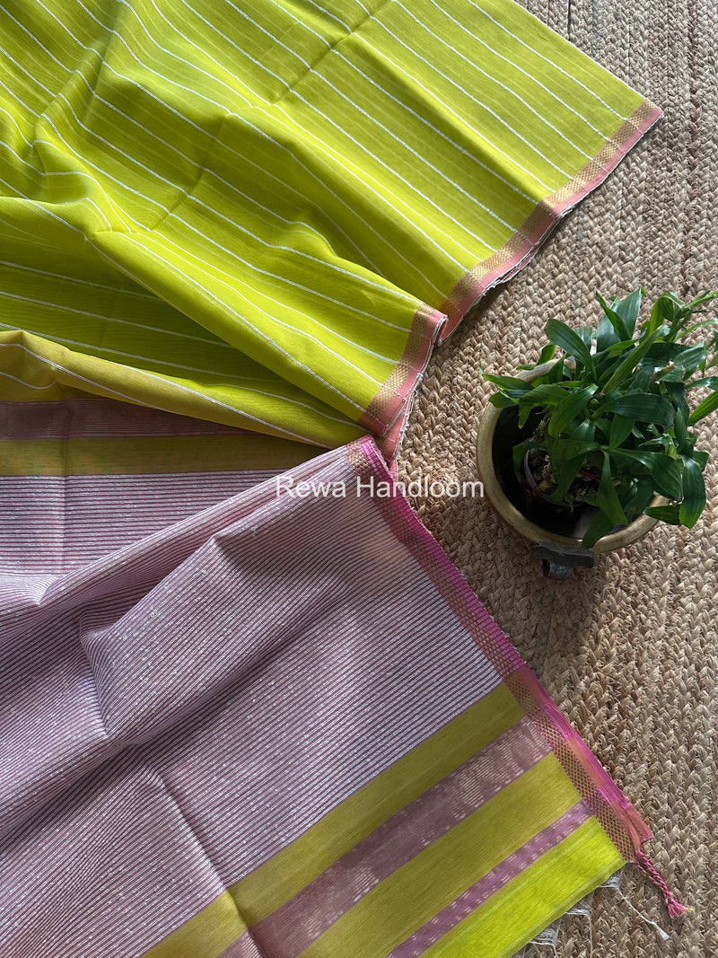 Maheshwari Lemon Yellow Gichha Thread Lining Saree GTLS062