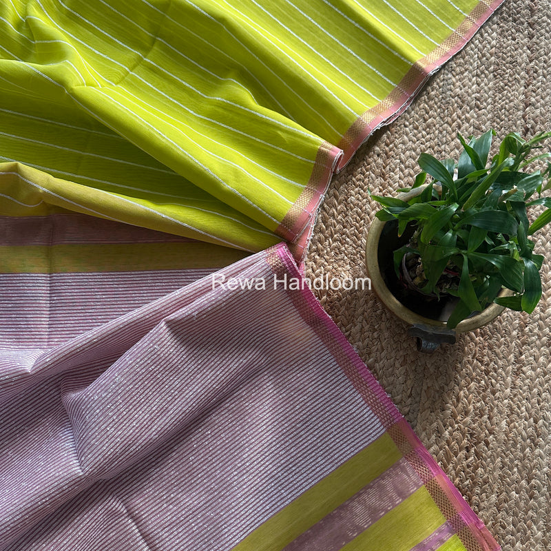 Maheshwari Lemon Yellow Gichha Thread Lining Saree GTLS062