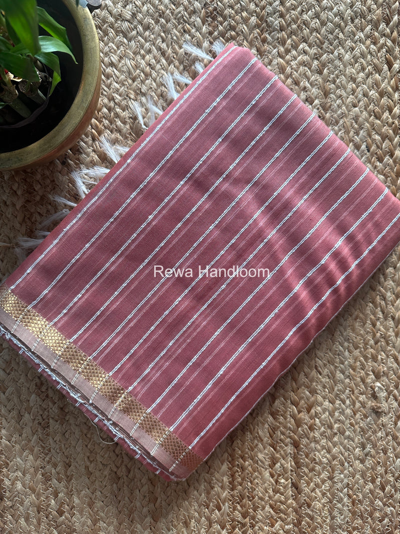 Maheshwari Onion Pink Gichha Thread Lining Saree GTLS063