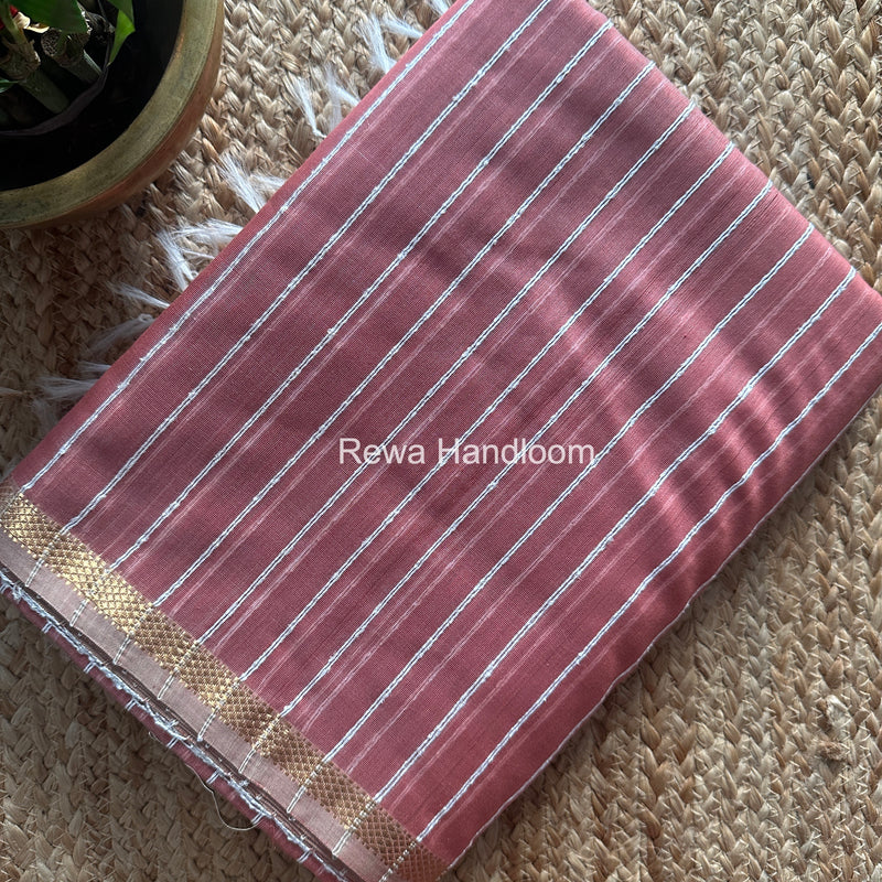 Maheshwari Onion Pink Gichha Thread Lining Saree GTLS063