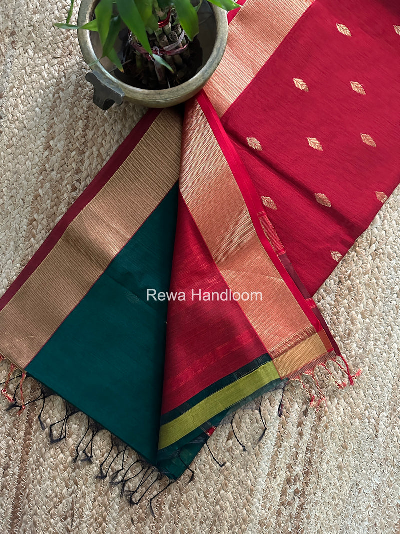 Maheshwari Green Flower Butti Saree PTB0176
