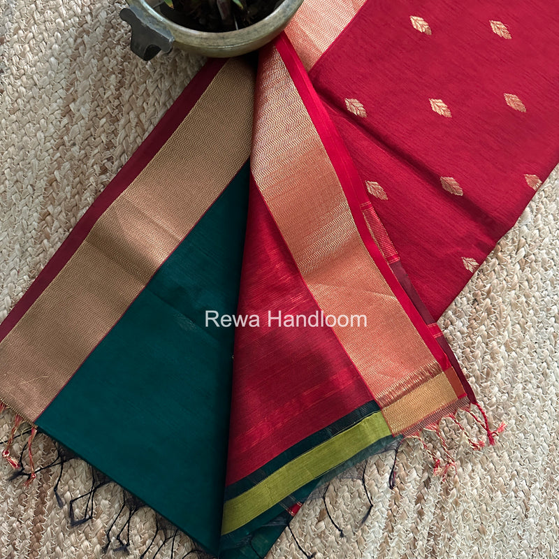 Maheshwari Green Flower Butti Saree PTB0176