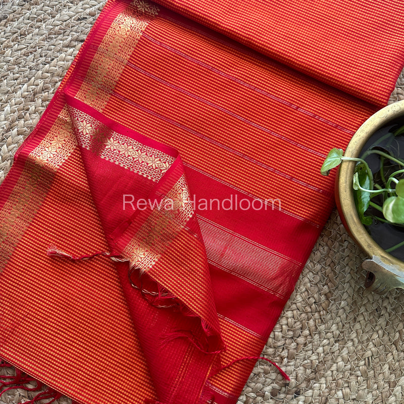 Maheshwari Orange-Red Garbha Reshami Silk Saree GS108