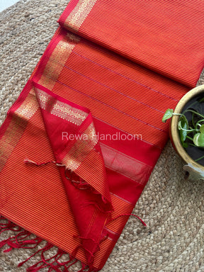 Maheshwari Orange-Red Garbha Reshami Silk Saree GS108