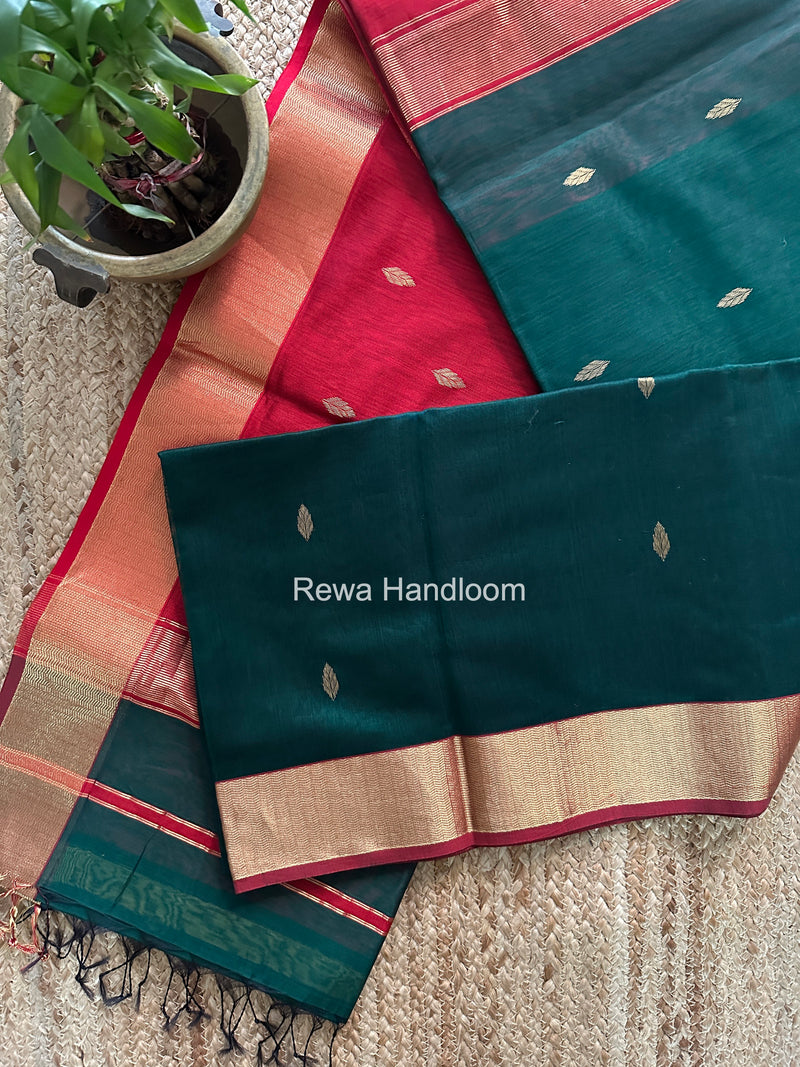Maheshwari Green Flower Butti Saree PTB0176