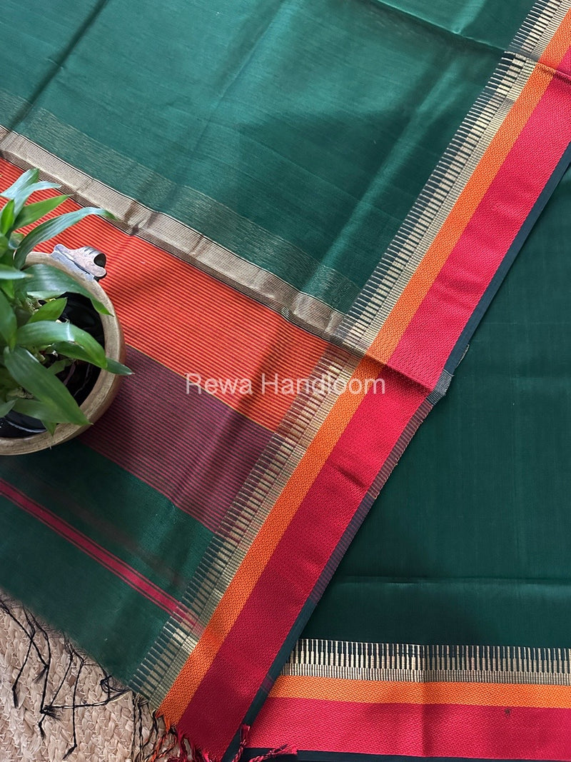 Maheshwari Bottle Green Multicolour Dress Material RTP056