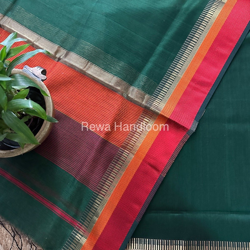 Maheshwari Bottle Green Multicolour Dress Material RTP056