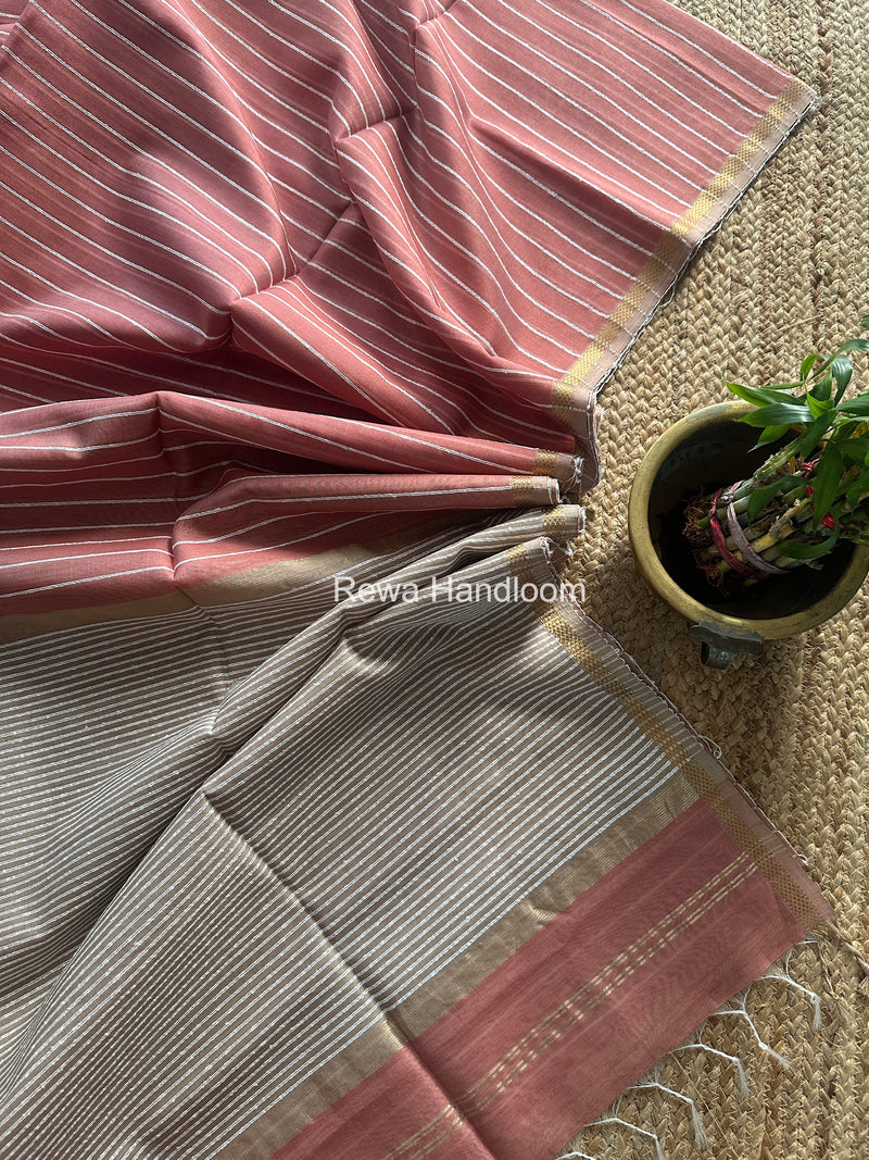 Maheshwari Onion Pink Gichha Thread Lining Saree GTLS063