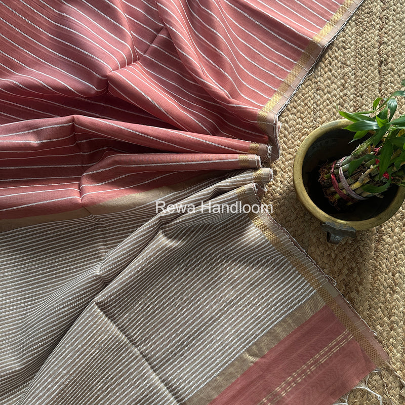 Maheshwari Onion Pink Gichha Thread Lining Saree GTLS063