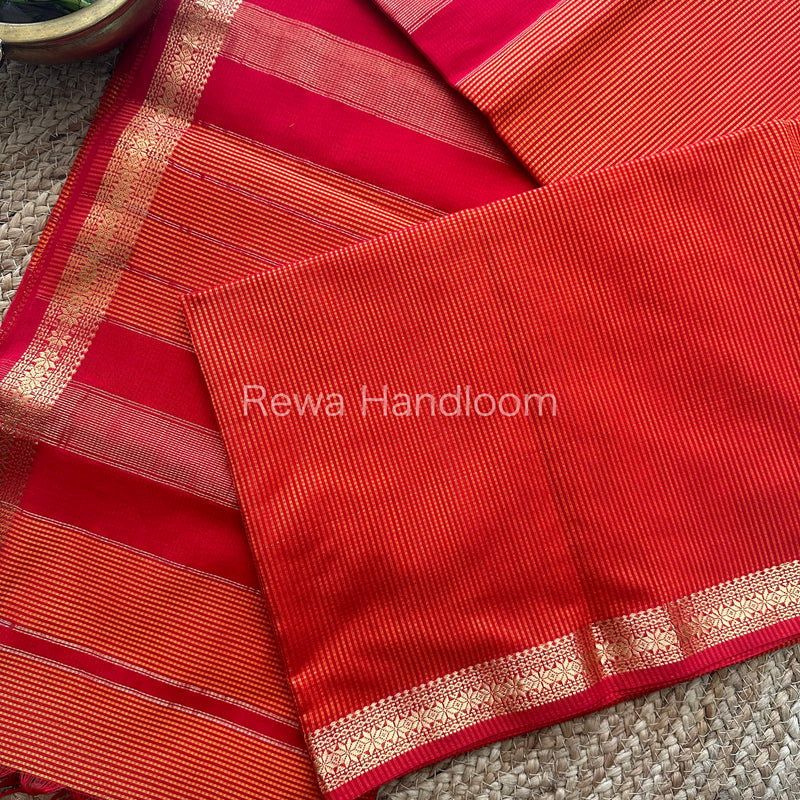 Maheshwari Orange-Red Garbha Reshami Silk Saree GS108