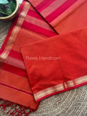 Maheshwari Orange-Red Garbha Reshami Silk Saree GS108