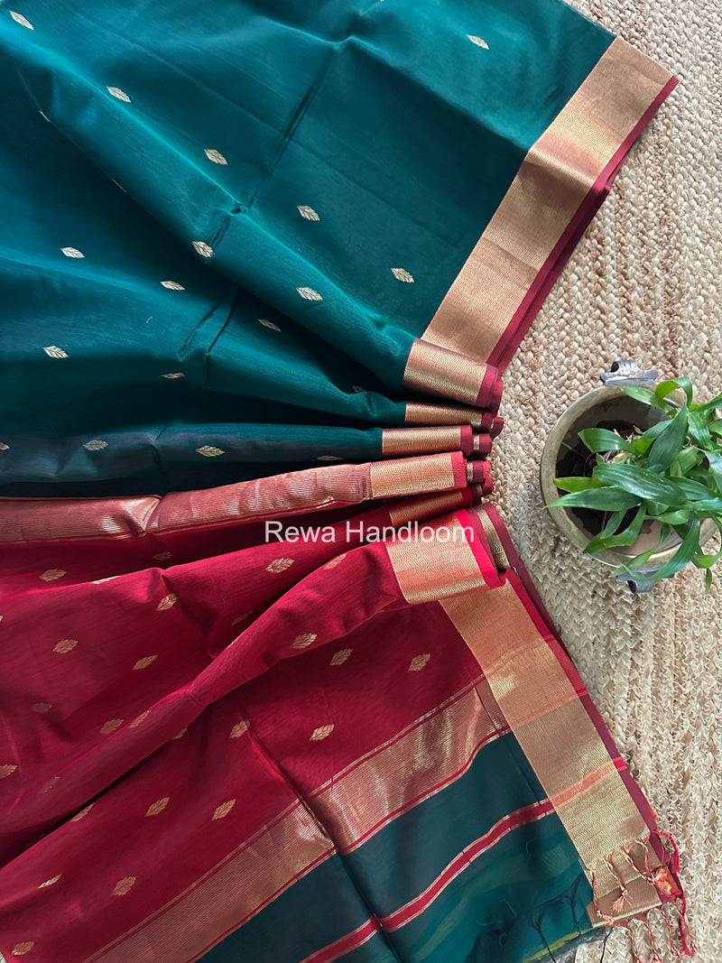 Maheshwari Green Flower Butti Saree PTB0176