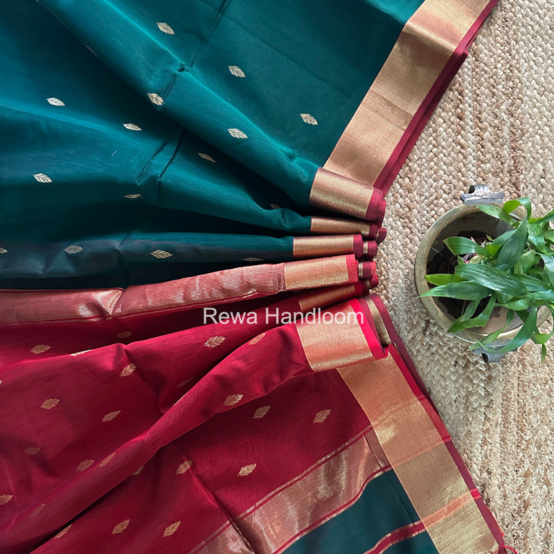 Maheshwari Green Flower Butti Saree PTB0176