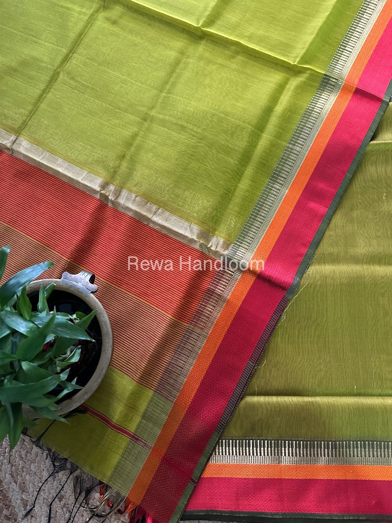 Maheshwari Mehendi Green Multicolour Dress Material RTP057